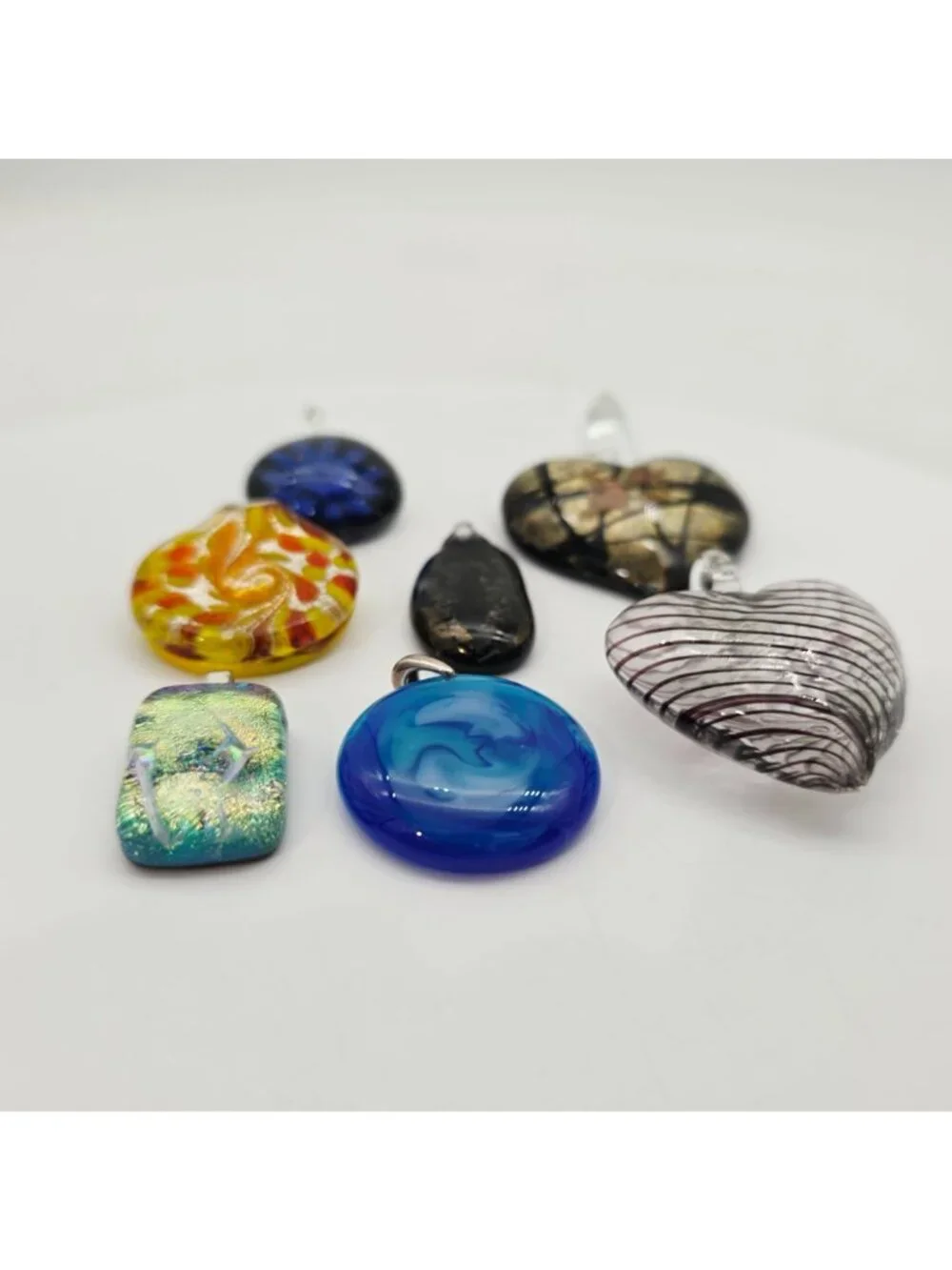 Glass Pendant Lot - Heart Swirl Round & Rectangle Vibrant Colors & Patterns - Picture 6 of 8